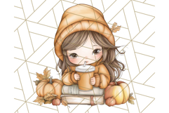 Pumpkin Spice Chibi Girls, Fall Accessories PNG, Cozy Autumn Product Image 5