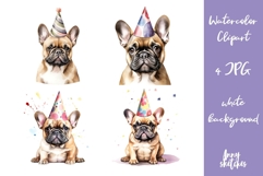 4 Birthday French Bulldog Clipart Party Hat Frenchie JPG Product Image 1
