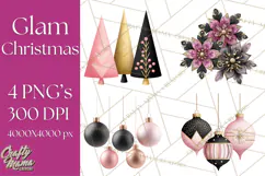 Pink and Black Glam Christmas PNG Clipart Product Image 1