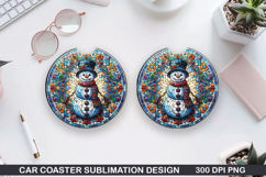 Snowman Car Coaster Sublimation|Christmas Coaster PNG Design Product Image 1