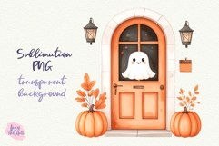 Cafe Entrance PNG Halloween Ghost Cafe Clipart Sublimation Product Image 1