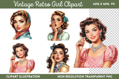 Vintage Retro Girls Clipart PNG Product Image 1