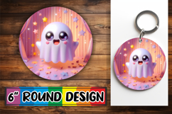 Cheerful Circle Coasters Design PNG, 3D Cute Ghost Product Image 1