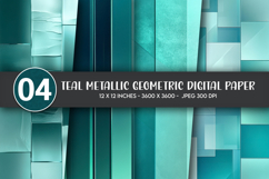 Teal Metallic Geometric Digital Paper Product Image 1