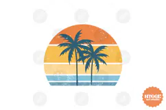 Vintage Ocean Sunset Background PNG Summer Palms Sublimation Product Image 1