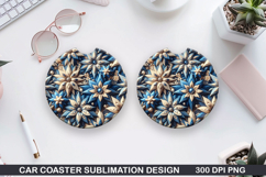 Flowers Car Coaster Sublimation| Flowers Coaster PNG Design Product Image 1