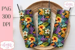 Summer Tropical flowers tumbler wrap PNG for sublimation Product Image 1