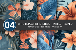 Blue Terracotta Floral Digital Paper Product Image 1