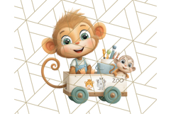Zoo Monkeys Clipart, Cute Cartoon Jungle Monkeys PNG Product Image 5