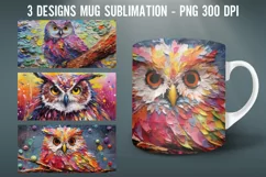 3D Owl Mug Wrap Sublimation Designs|Impasto Painting Mug Wra Product Image 1