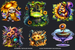 Enchanted Woodland Animals &amp; Sunflowers Clipart PNG Product Image 3