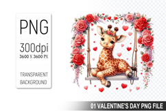 Valentine&#039;s Giraffe Cub Clipart PNG, Digital Download File Product Image 1