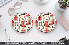 Retro Christmas Stockings Car Coaster Sublimation Design Product Image 1
