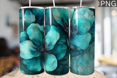 Teal Alcohol Ink Flower Tumbler Wrap -High Quality 300 Dpi Product Image 1