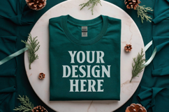 Gildan 5000 Forest Green Folded Christmas Mockup, G5000 mock Product Image 1