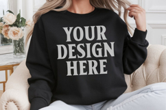 Gildan 18000 Black Mockup , Crewneck Sweatshirt Boho Mock-up Product Image 1