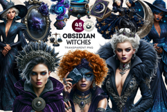 Obsidian Witches Clipart Dark Fantasy PNG Set Product Image 1