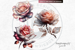 Pink Rose Gold flower Clipart, Abstract Flowers Wedding PNG Product Image 4