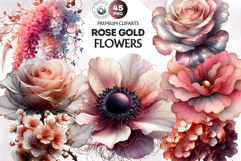 Pink Rose Gold flower Clipart, Abstract Flowers Wedding PNG Product Image 1
