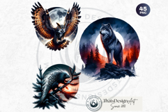 Watercolor Wild Animals Clipart, Forest Wildlife PNG Bundle Product Image 10
