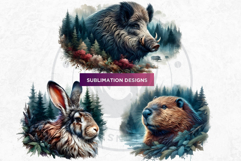 Watercolor Wild Animals Clipart, Forest Wildlife PNG Bundle Product Image 4