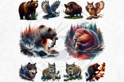Watercolor Wild Animals Clipart, Forest Wildlife PNG Bundle Product Image 7