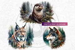 Watercolor Wild Animals Clipart, Forest Wildlife PNG Bundle Product Image 8