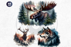 Watercolor Wild Animals Clipart, Forest Wildlife PNG Bundle Product Image 9