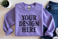Gildan 18000 Purple Folded Flat Lay Mockups Product Image 1