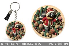 Christmas Raccoon Keychain. Christmas Keychain Sublimation Product Image 1