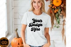Bella Canvas 3001 Fall Woman Mockup,Fall white TShirt Mockup Product Image 1