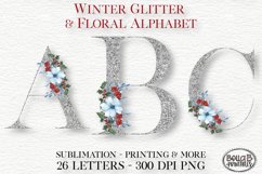 Winter Glitter Floral Alphabet Set, Sublimation Alphabet Product Image 1