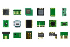 Micro chip icon set, flat style Product Image 1