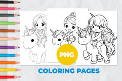 Cute girl on a unicorn Coloring Pages | Coloring book Product Image 1