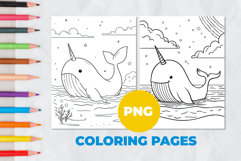 Whale with a horn Coloring Page | Coloring book Product Image 1