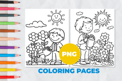 A boy watering flowers Coloring Pages | Coloring book Product Image 1