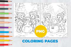 Children are making a snowman Coloring Pages | Coloring book Product Image 1