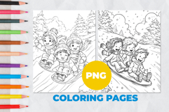 children sledding Coloring Pages | Coloring book Product Image 1