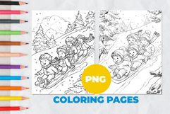 children sledding Coloring Pages | Coloring book Product Image 1