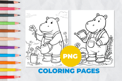 Hippopotamus watering flowers Coloring Pages | Coloring book Product Image 1