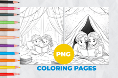 Children reading in a tent Coloring Pages | Coloring book Product Image 1