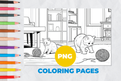 The cat is playing Coloring Pages | Coloring book Product Image 1