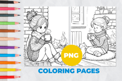 Girl by the fireplace Coloring Pages | Coloring book Product Image 1