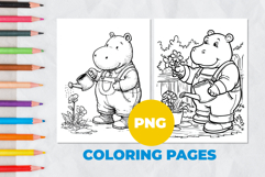 Hippopotamus watering flowers Coloring Pages | Coloring book Product Image 1
