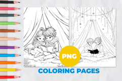Children reading in a tent Coloring Pages | Coloring book Product Image 1