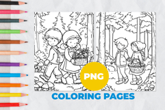 Children pick mushrooms Coloring Pages | Coloring book Product Image 1