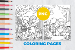 Children pick mushrooms Coloring Pages | Coloring book Product Image 1