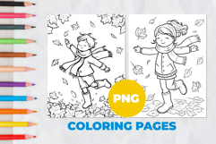 Child in autumn leaves Coloring Pages | Coloring book Product Image 1