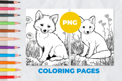 Little fox among flowers Coloring Pages | Coloring book Product Image 1