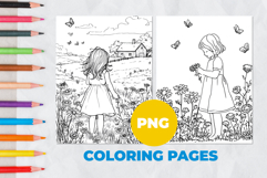 Girl picking flowers Coloring Pages | Coloring book Product Image 1